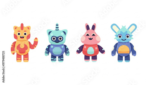 Cute anomaly toy characters vector set quirky abstract creatures in playful flat style isolated on white background