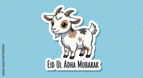 Smiling Baby Goat Vector Illustration for Festive Spiritual Celebration Sticker Graphic