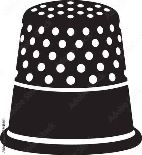 Black thimble with white dots for sewing protection isolated on transparent background