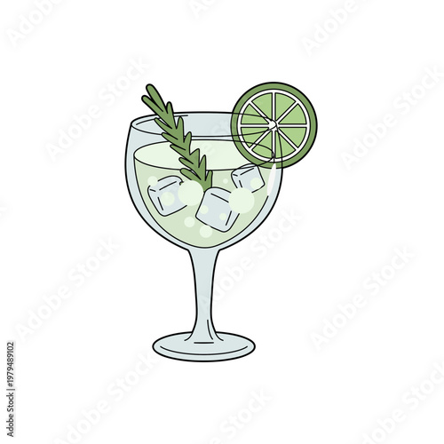 Hand Drawn Gin and Tonic Cocktail