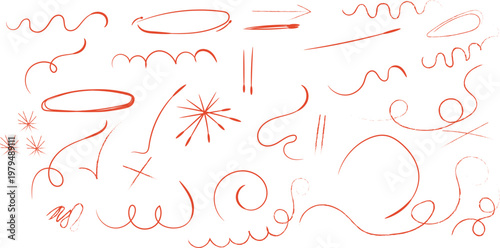 Collection of various colorful squiggles and abstract lines on white background