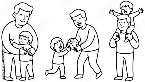 Happy fathers spending quality time with their little children