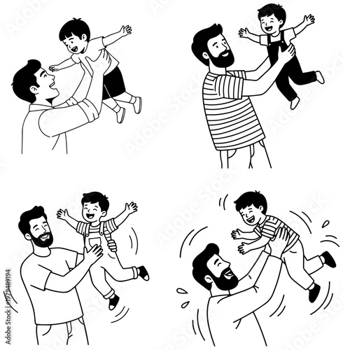 Happy father playing with baby in joyful moments of love and laughter