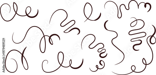 Black swirling curly lines hand drawn abstract design elements