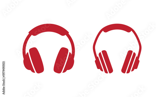 Red headphone side by side, on white background, red headphones audio equipment music symbols