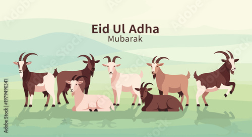 Happy Eid al-Adha Mubarak with Goats illustration
