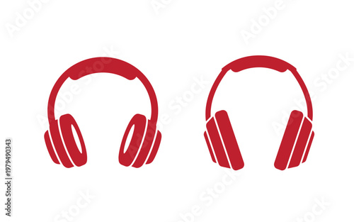 Red headphones side view, white background, audio equipment, music accessories