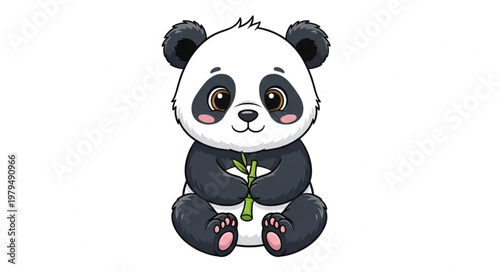 Cute Panda Holding Bamboo Shoot.