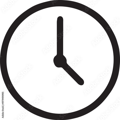 Simple black clock icon with hour and minute hands on white background