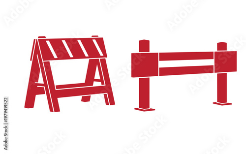 Red plastic barricades, safety barriers, on white background, plastic barrier red barrier construction barrier