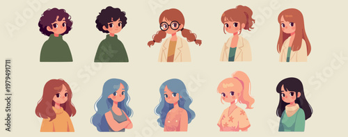 Diverse people avatar set, human character vector illustrations, user profile icon graphics, various hairstyles and faces elements, modern community portrait symbols, flat design person collection, so