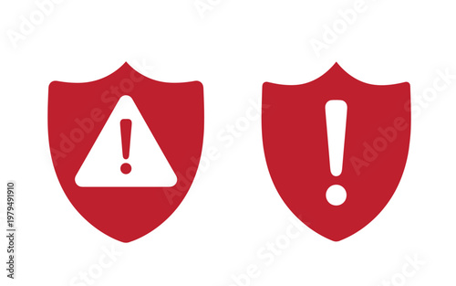Red shield with warning signs, alert symbols red shields exclamation marks security symbols