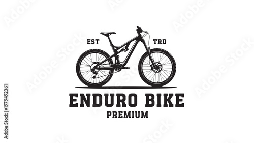 Bicycle enduro bike premium logo design with side silhouette, EST and TRD lettering for sports apparel branding