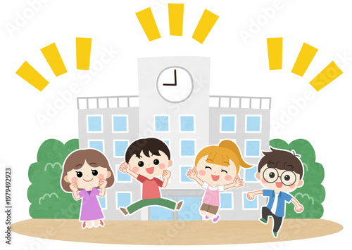 学校に行く子供たちのイラスト