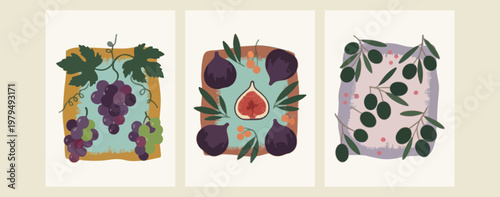 Fresh fig fruit vector set, organic autumn harvest illustrations, Mediterranean food healthy snacks, purple fig botanical graphics, seasonal fruit bowl icons, healthy vegan food elements, nature garde