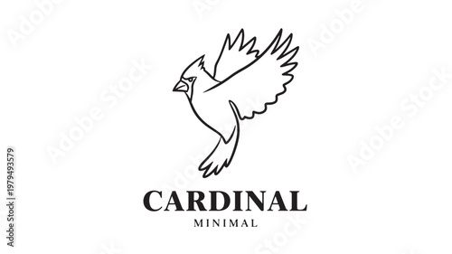 Cardinal bird outline logo with minimal line art style and minimalist typography for branding and design identity