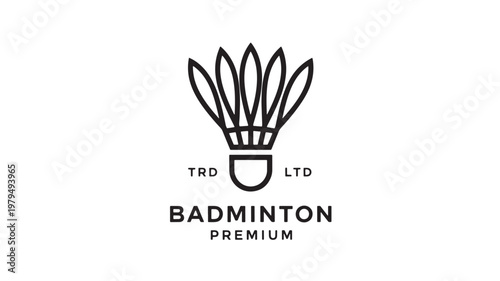 Badminton shuttlecock logo with TRD LTD and PREMIUM text in clean monochrome vector style featuring brand mark, emblem, trophy with court and racket
