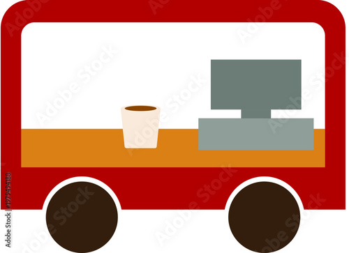 Coffee Truck Icon with Takeaway Cup and Cash Register