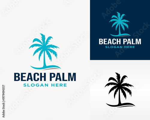 Beach Palm Logo Design With Tropical Palm Tree Wave
