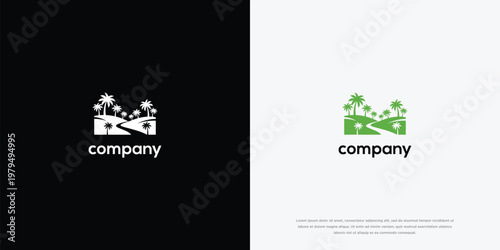 Green Landscape Logo with Winding Path and Trees