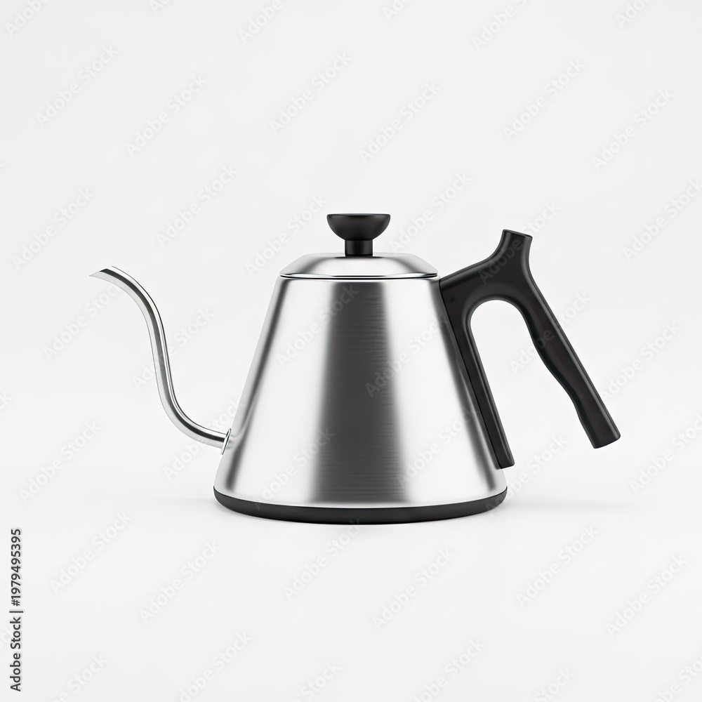Fototapeta premium Modern stainless steel kettle with long spout isolated on white background