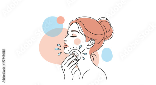 Young woman cleaning her face with cotton pad for skincare and makeup removal during daily morning and night beauty routine.