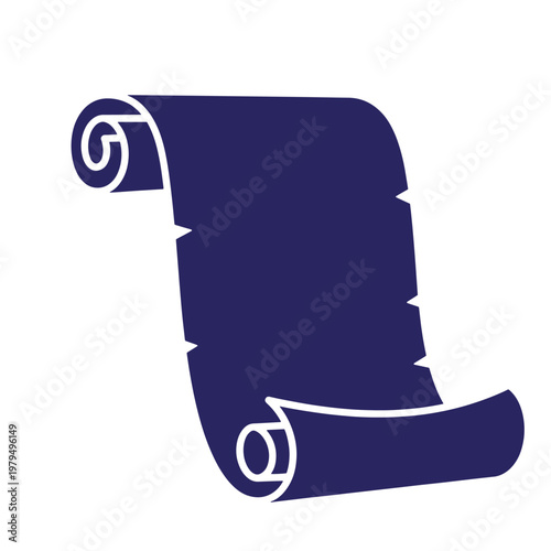Dark blue scroll curled at both ends, on white background, curled scroll