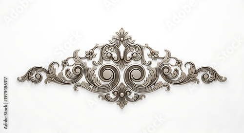 An intricately designed silver filigree ornament on a white background