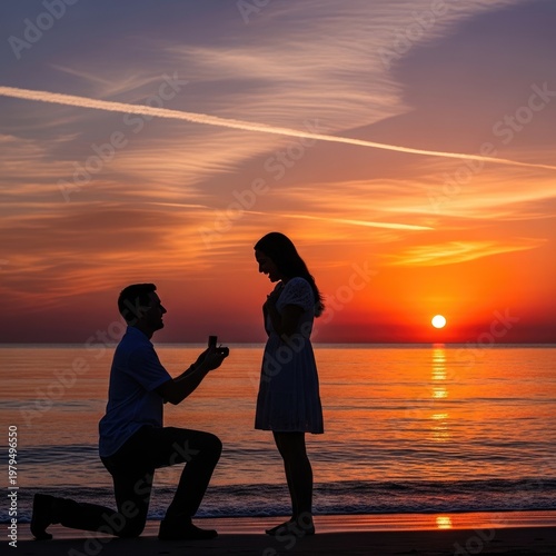 Romantic Beach Proposal at Sunset.