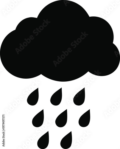 Photos A simple black and white icon depicting a rain cloud with falling raindrops repr