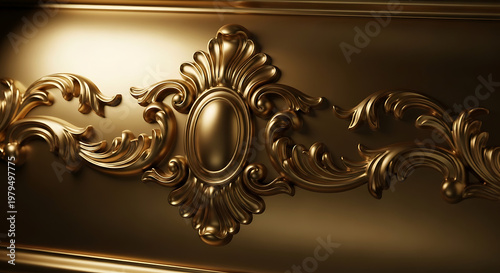 A close-up view of an intricately designed gold ornament with ornate details and patterns