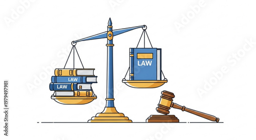 Law books on scales with gavel symbolizing justice and legal balance