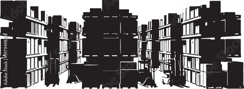 Black and white cityscape with buildings