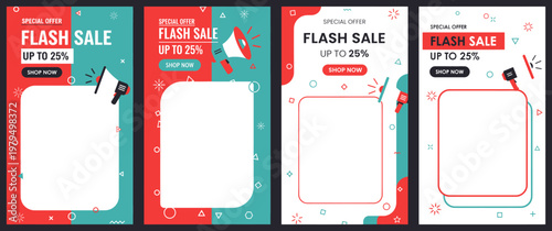 A vibrant collection of four discount sale flyer templates with bold graphics and colorful backgrounds showcasing promotional offers and blank spaces for customization.