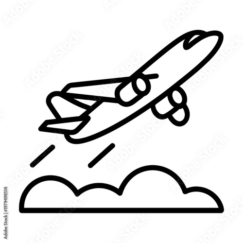 Vector of a jet airplane flying through a sky with fluffy white clouds