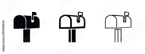 Mailbox Icon Set with Raised Flag for Post and Mail Delivery