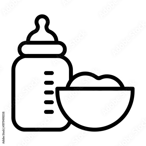 Vector featuring a baby bottle and a bowl