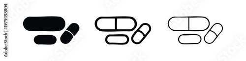 Pharmacy Medication Pill Icons Collection - Capsule and Drug Tablet Vector Illustration
