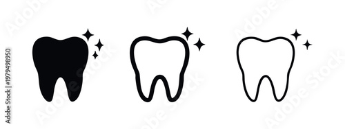 Shining Tooth Whitening Icons Set - Dental Hygiene and Clean Teeth Vector Symbols