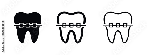 Dental Braces Tooth Icons Set - Orthodontic Treatment and Alignment Vector Graphics