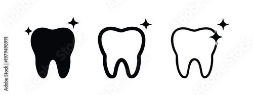 Sparkling Clean Tooth Icons Set - Professional Teeth Whitening and Dental Care Vector Illustration