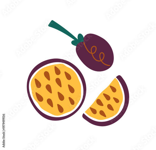 Pieces of fresh fig with seeds in pulp. Juicy slices of tropical fruit. Parts of exotic purple berry. Natural garden crop. Organic food, healthy eating. Flat isolated vector illustration on white