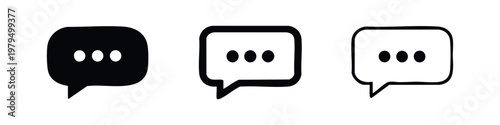 Three ellipses in chat bubble icons in solid black, outline, and outlined with fill.
