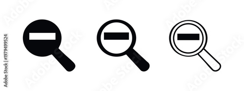 Three zoom out icons in chat bubble shape in solid black, outline, and outlined with fill.