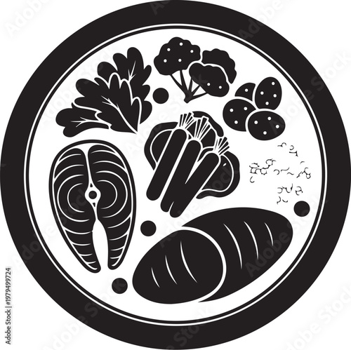 Black and white plate of food