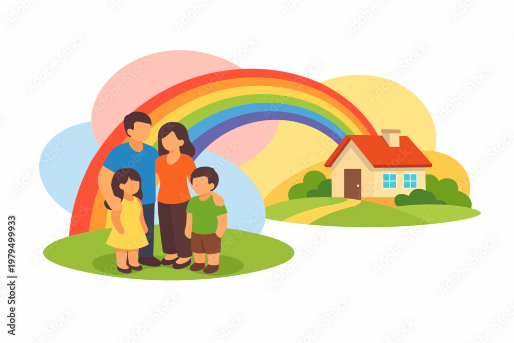 Naklejka premium Happy Family and Dream Home Mortgage Concept Illustration
