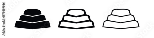 Set of 3 layered conical icons: solid, outline with fill, and outline only