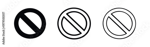 Three 'No Entry' or 'Forbidden' symbols in solid, outlined, and thin outlined styles