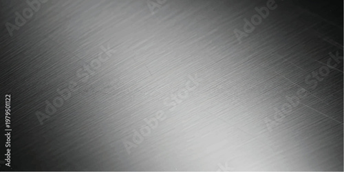 Brushed metal texture background with diagonal light reflection and dark grey gradient surface pattern