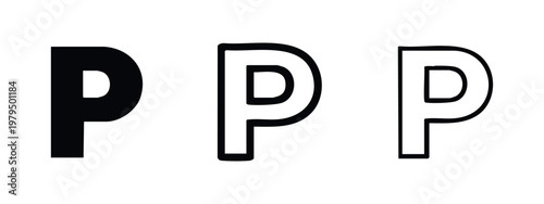 Three letter P icons: solid black and outline styles